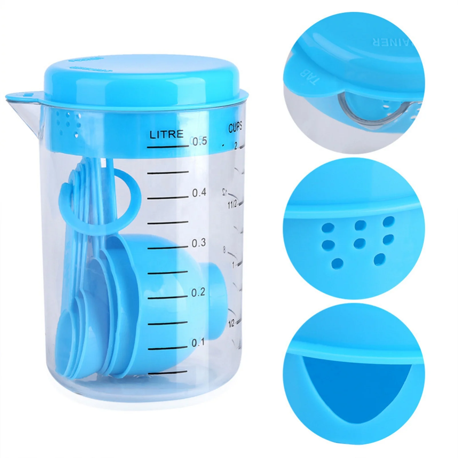 7PCS/Set Plastic Measuring Cups Tea Coffee Flour Spoon With Scale 500ml Kitchen Baking