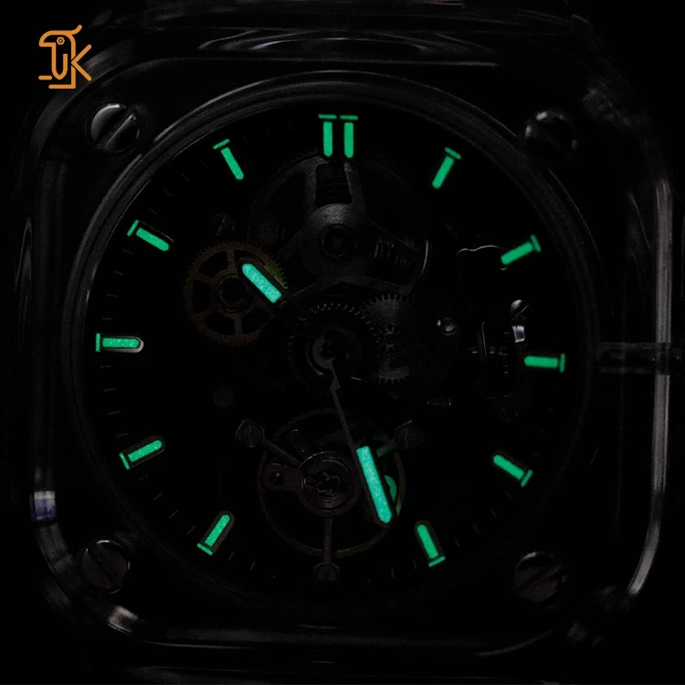 SANYIN Custom Square Transparent Watches No Logo Luxury Skeleton White Automatic Mechanical Wrist Watch Manufacturers