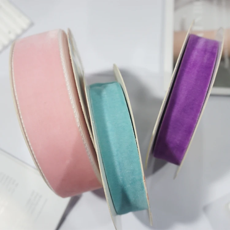 Customized Polyester Velvet Ribbon Gift Packing Box Wholesale 3-9MM 32 Colors Velvet Ribbon