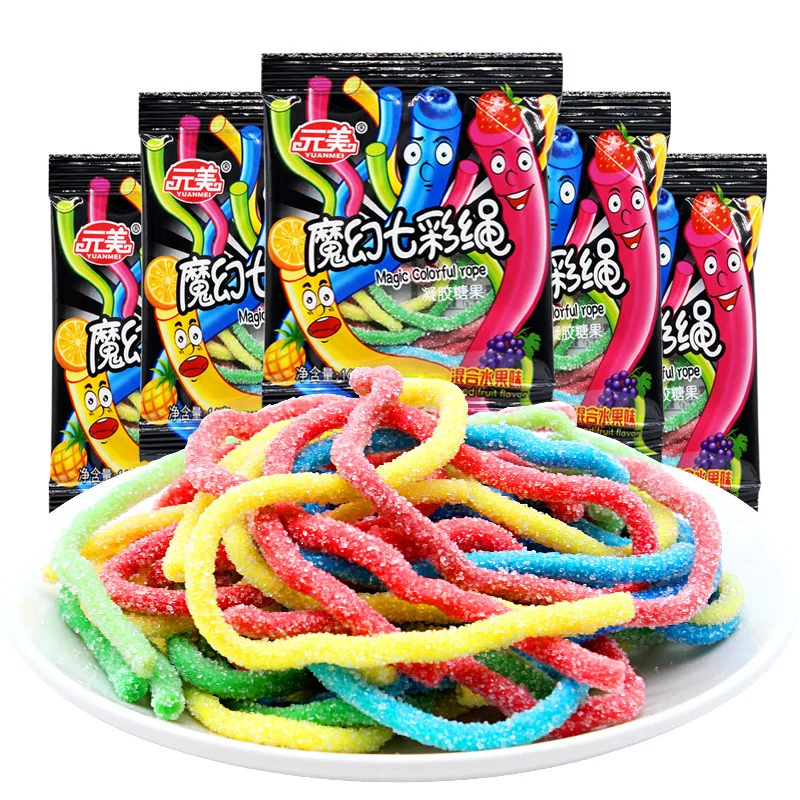 Creative Magic Colorful Rope Fruity Sour Candy Belts Candy Gummy Candy Rope