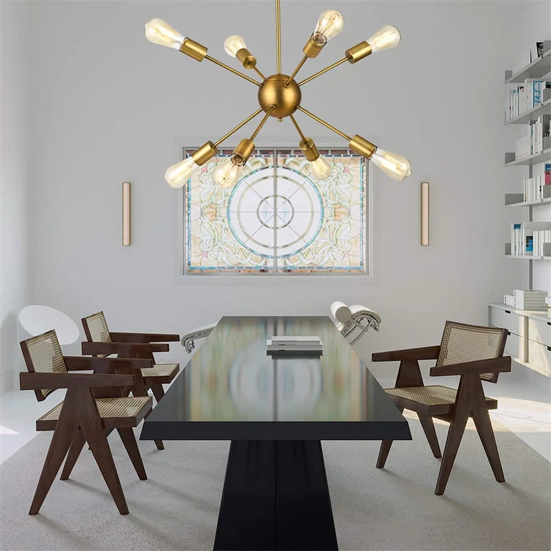 
Modern Chandelier Brushed Brass 8-Lights Pendant Light, Electroplating multi-head lamps for Dining Hall Bedroom Hotel Home Lamp 