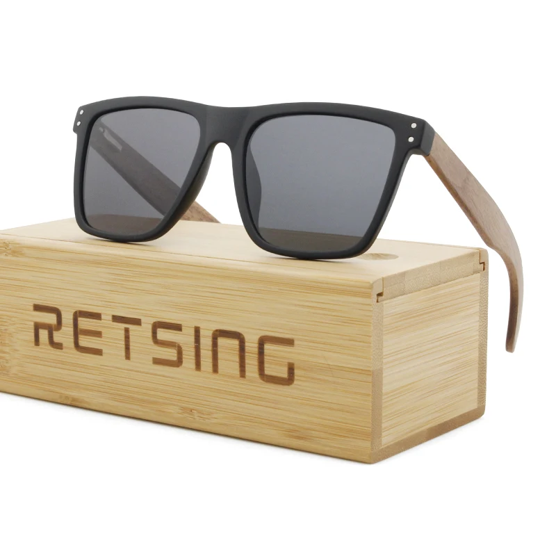 Оптовые черные поляризованные деревянные бамбуковые солнцезащитные очки для мужчин