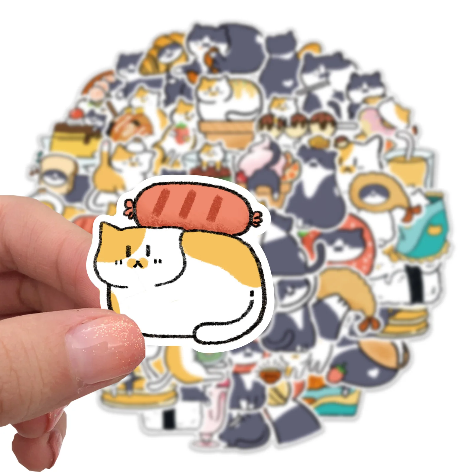 50 Pcs/bag DIY Vinyl Waterproof Cartoon Animals Cute Cat Stickers for Skateboard Decor Notebook Water Bottle Luggage Case Decal