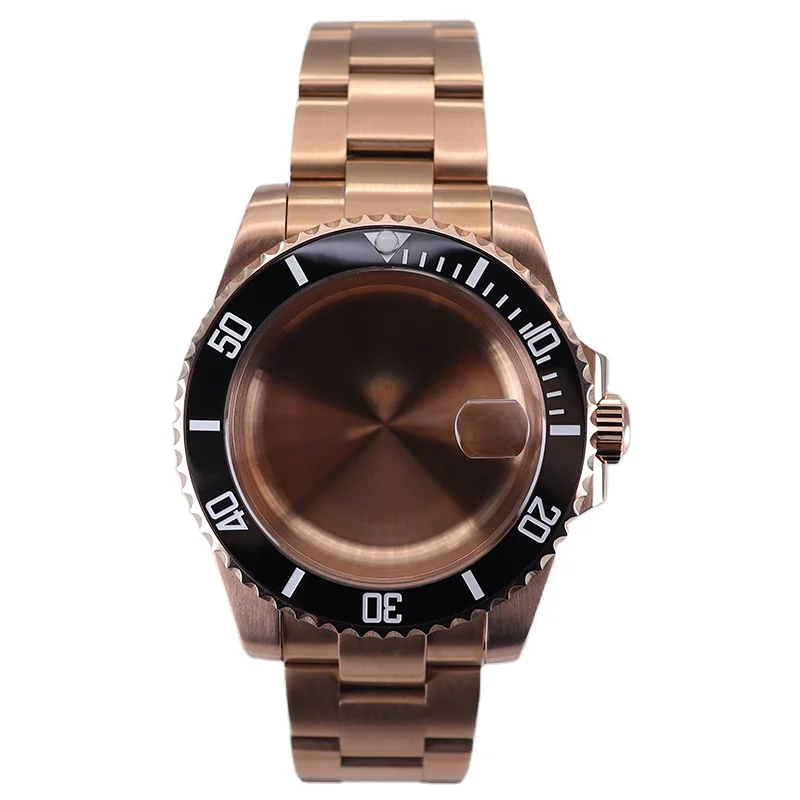 Custom High Precision rose gold Modified NH35 watch Case Strap Parts black bezel Fit Seiko NH36 Eta 2824 Miyota 8215 Movement