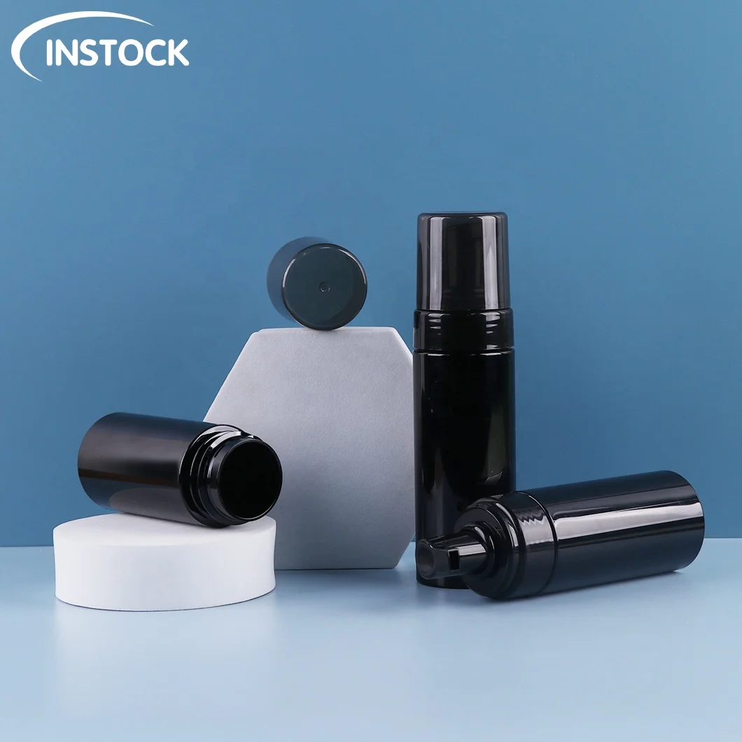 Instock Empty Plastic Foam Cosmetic Packaging 100/120/150/200ml black foaming bottle PET facial cleanser foam mousse pump bottle