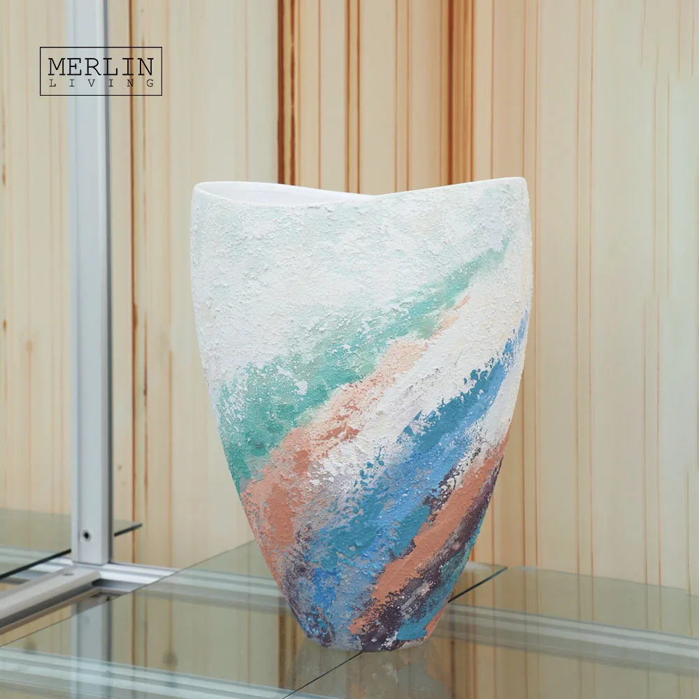 Merlin Living Handpainting Ocean Tall Floor Vase Flower Wedding Big Vase Ceramic Home Decor Chaozhou Ceramics Factory Wholesale