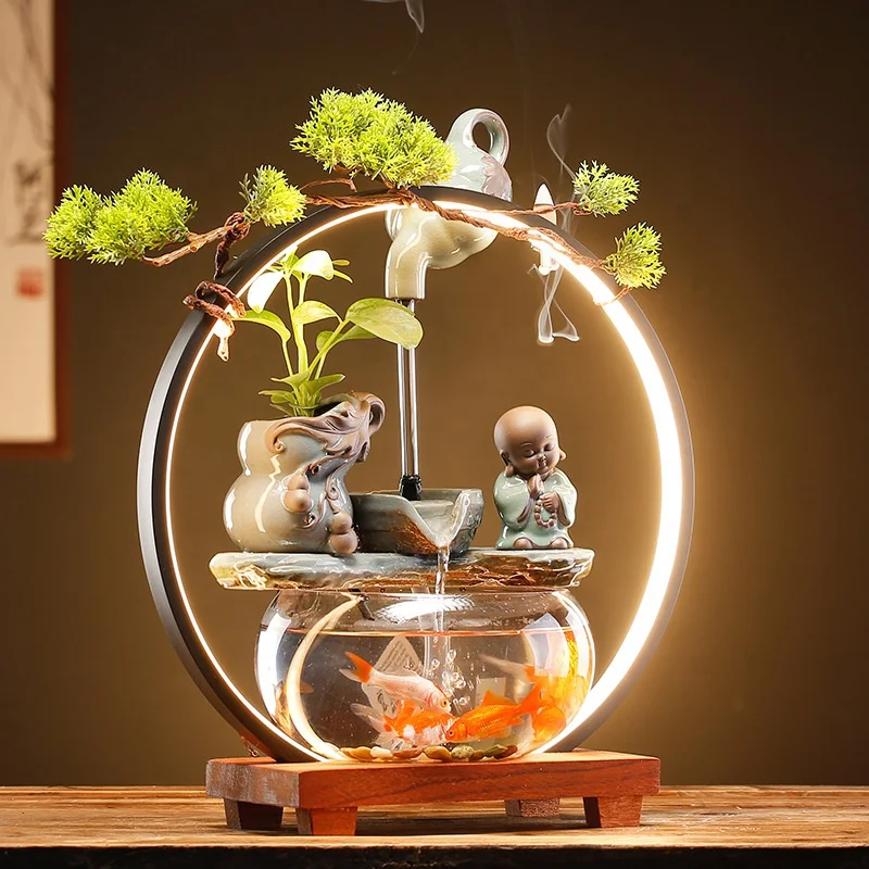 Ceramic Rockery Waterfall Ornament Water Landscape Office Desktop Humidifier Ceramic Feng Shui Lucky Tabletop Fountain