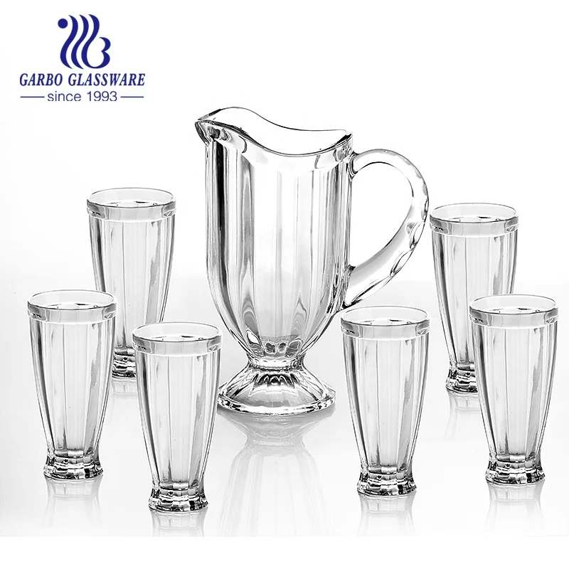 
Wholesale High-white Vintage Crystal 7pcs Iced Water Drinking Glass Jug Set Drinking Beverage Glass Pitcher Set Serving Table 