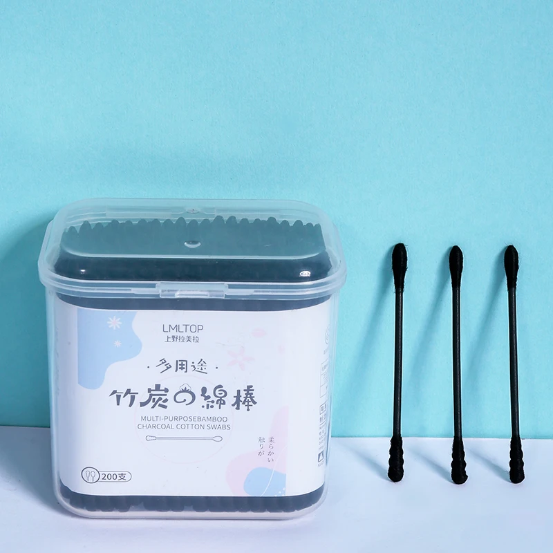 Lameila 200 pcs OEM New Products Custom Cotton Swabs Buds High Quality Bamboo Cotton Swabs Black Ear Cotton Buds A653