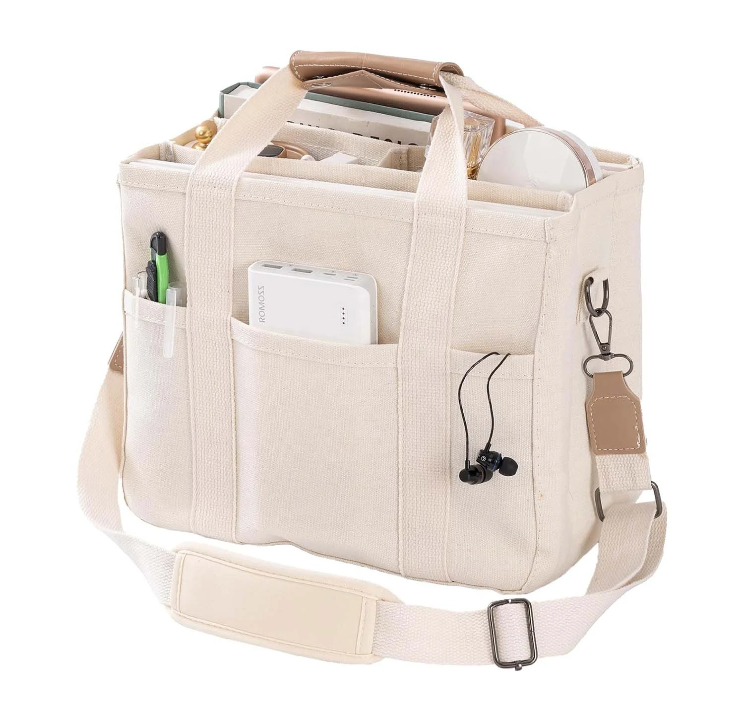 Custom Multi Pocket Shoulder Bags Large Capacity Crossbody Bag Canvas Tote Bag