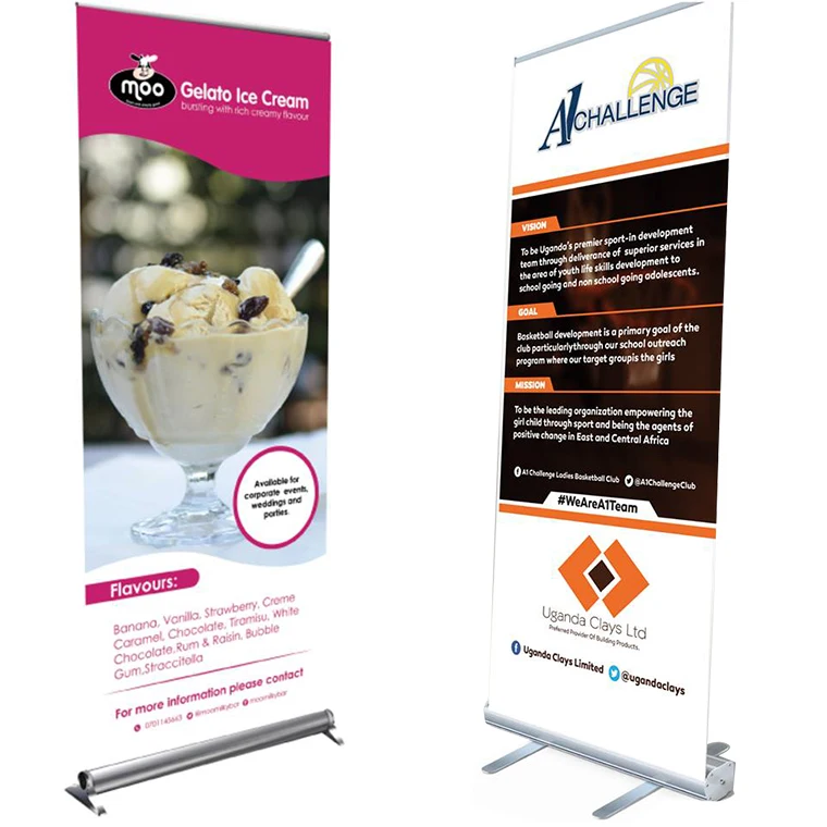 Customized Logo Printing Advertising Portable Retractable Roll up Banner Stand Aluminum Roller Banner Puller Banner