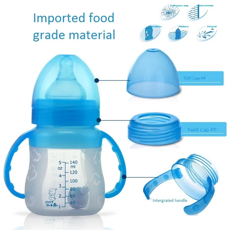 
2021 hot Sell silicone baby feeding bottle anti fall safe food grade infant bottles baby silicone bottle 