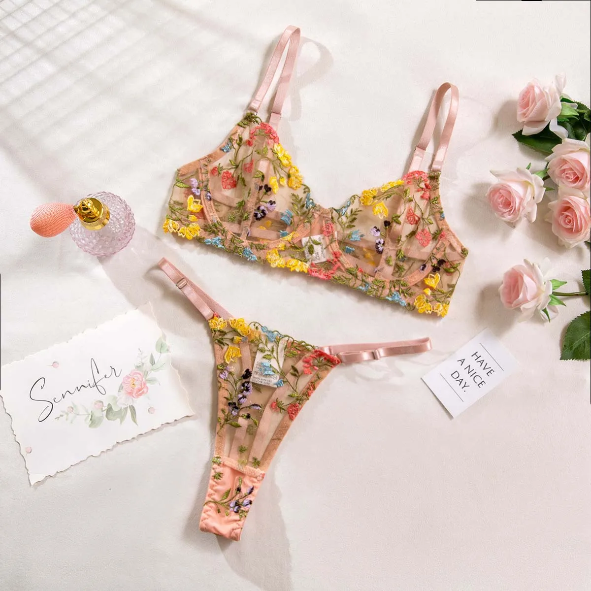 Custom Logo Net Bra Set Sexy White Lace Bra Girls Transparent Panty Set Sexy Girl Beach Bra Sets Underwear