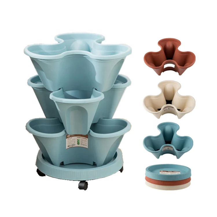 Flower Herb 5-tier  Stand Stacking Planting Pot Tower Plastic Stackable Vertical Gardening Strawberry Planter