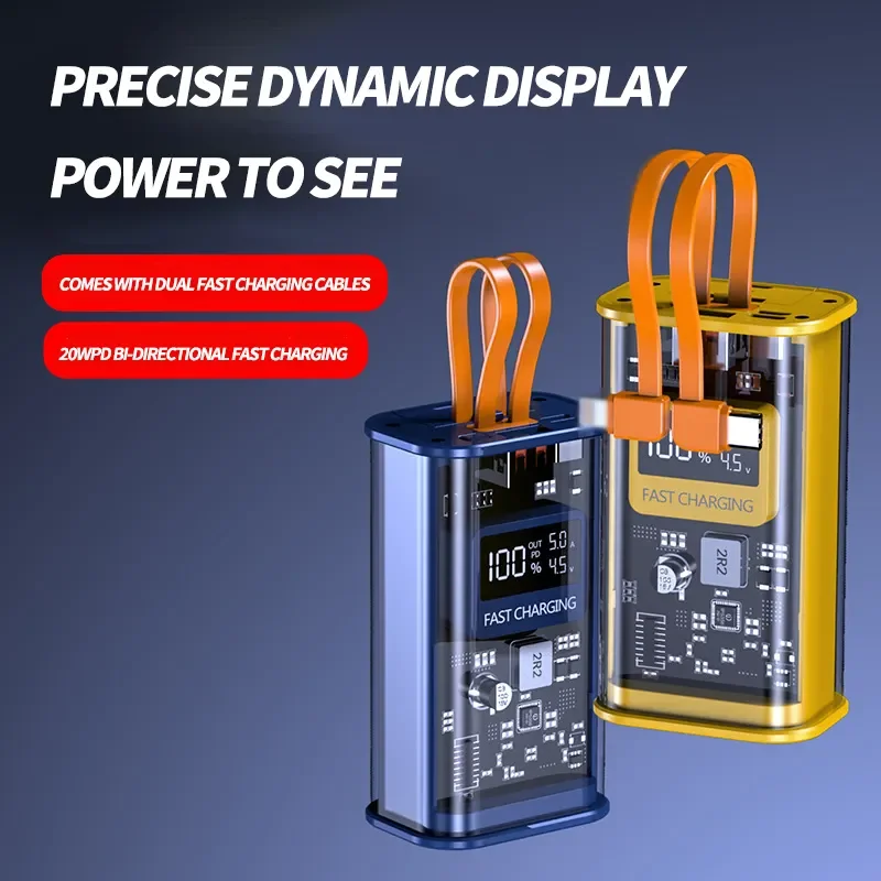 Transparent Portable laptop Powerbank 10000mah Type C Input & Output Mobile Phone Power Banks with LED Display for iphone