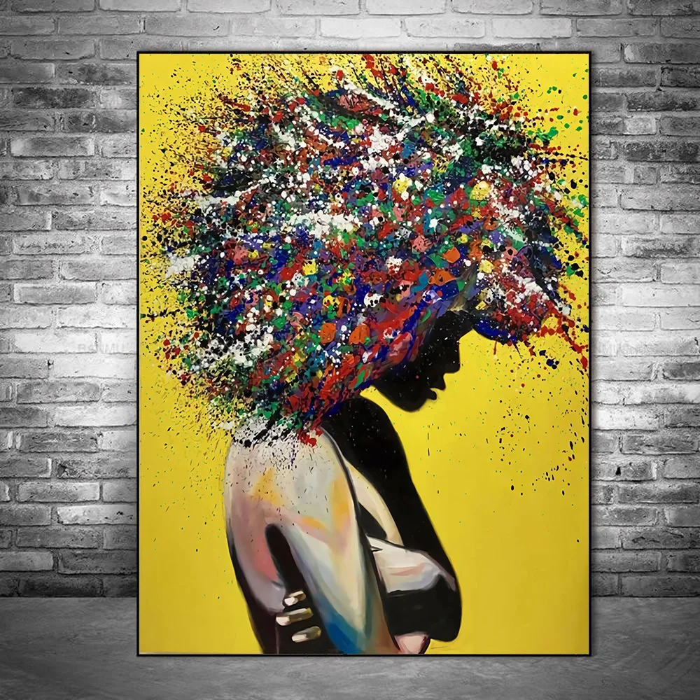 Hair Graffiti Abstract African Girl Wall Art Canvas Painting Poster And Prints POp Street Wall Art  Pictures For Home Decoration