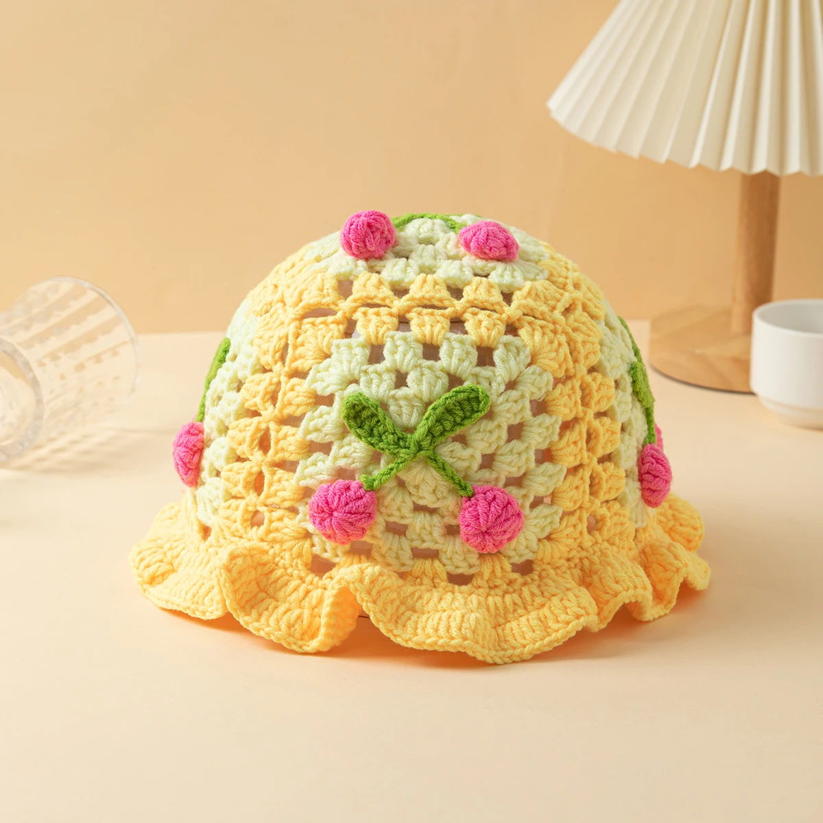 Factory Direct Sale sweet Fashionable Pattern Cap Fabric knitted bucket hat