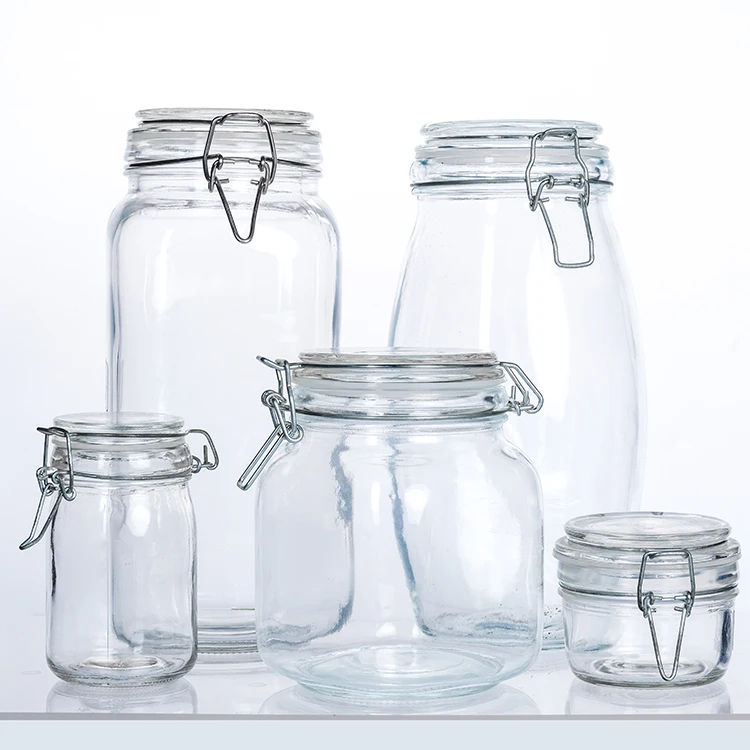 Kitchen Glass Jar 500ml 750ml 1l Clip Top Container Nut Food Storage Airtight Seal Lock Lid Jar