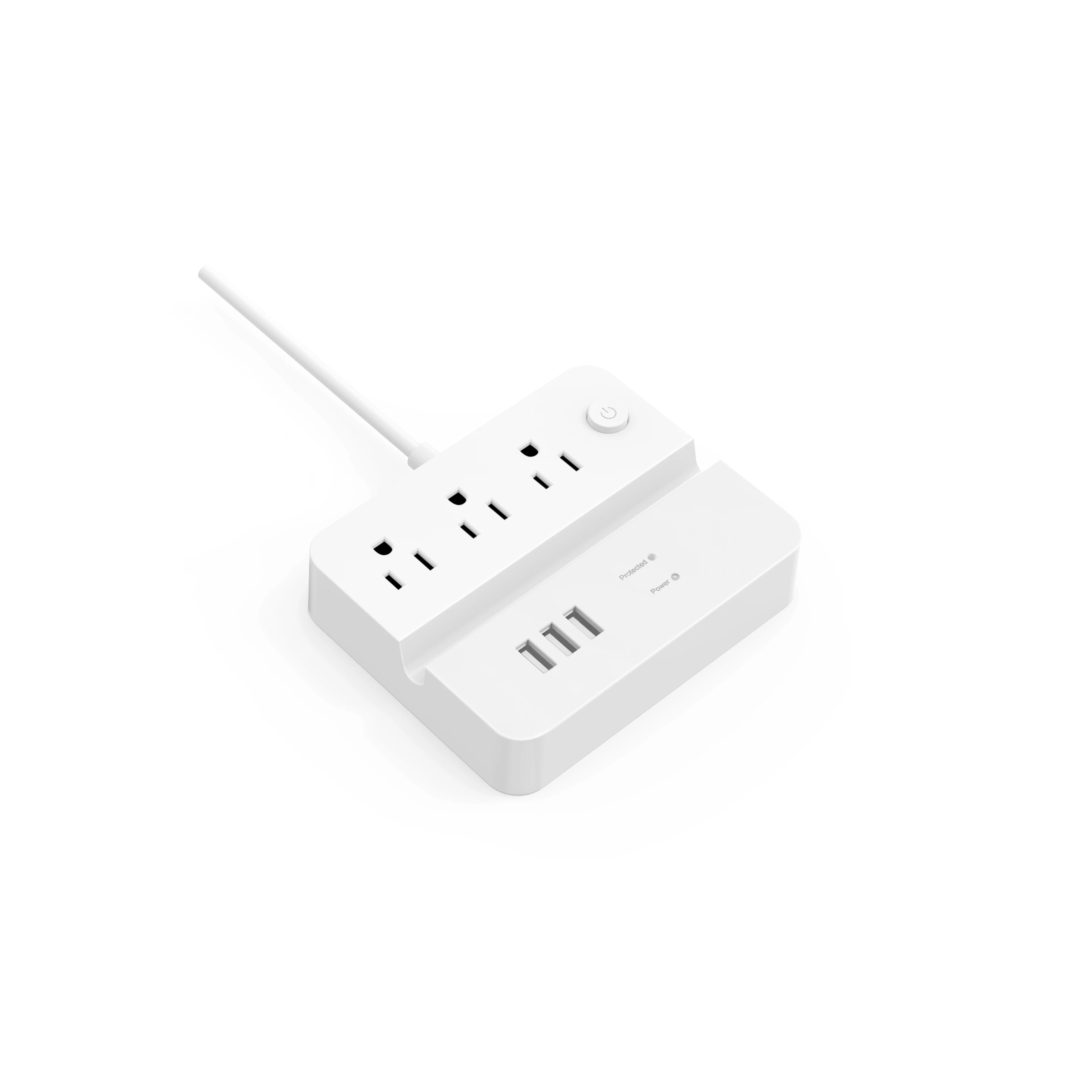 Flat Extension Power Strip Switch Control and Phone/Tablet Holder 3 Outlets Strips and 3 USB Ports