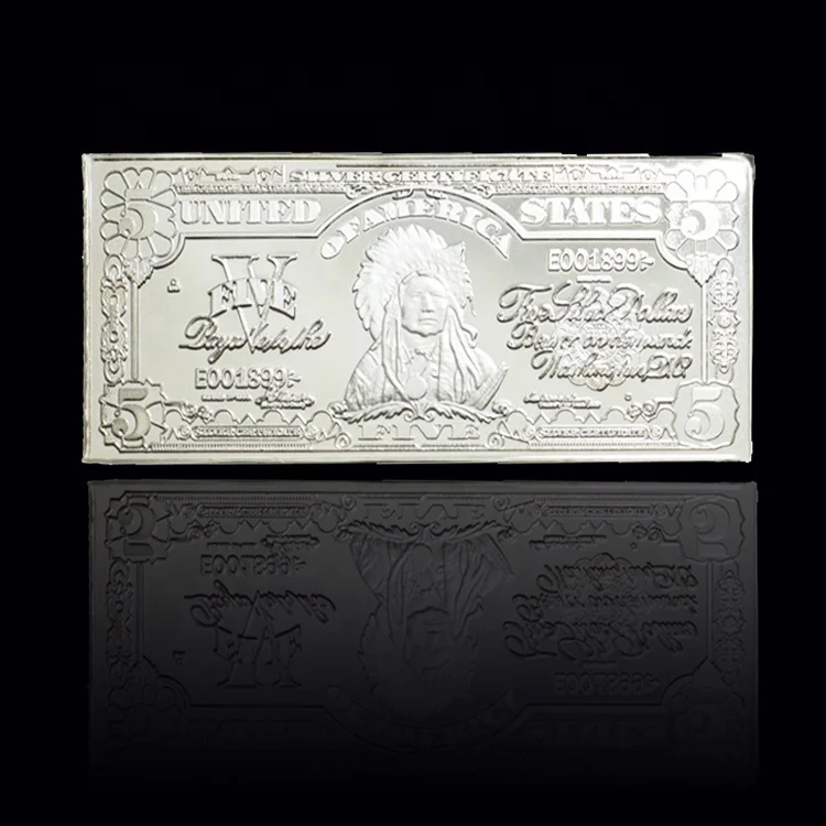 FS-Craft Souvenir Five Hundred Dollars 1 OZ 999 Silver Plated Bullion US Money Dollar Bar