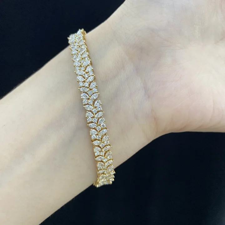 Hiphop Style Round Pear Tennis Chain 14K 18K Gold Pave Diamond Bangle Bracelet Lab Created Diamond Wristband Bracelet