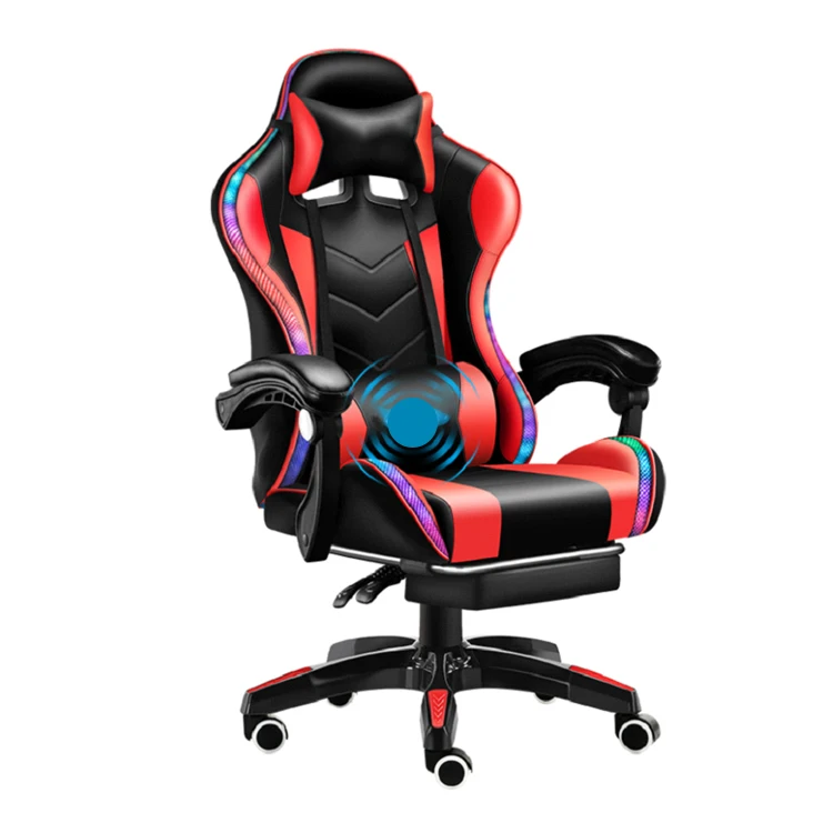 WEWORTH High Back Extreme Pc Racing Gamer Chair LED Rgb Computer Office Gaming Chair With Footrest And Massage