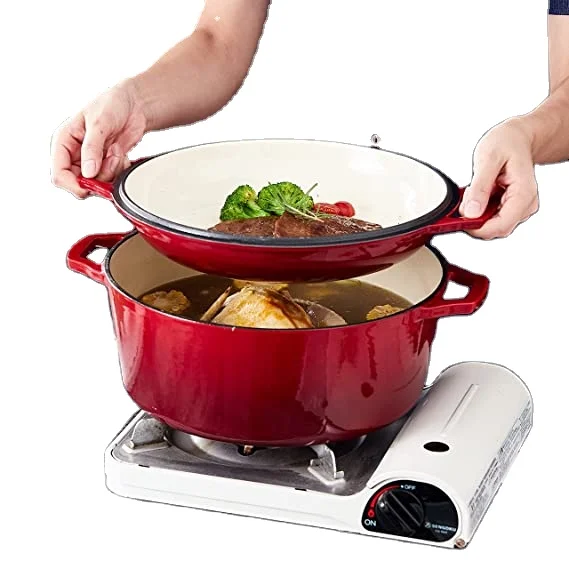 Enameled Cast Iron Combi Pot 2 in 1 Kitchen Cookware Dutch Oven