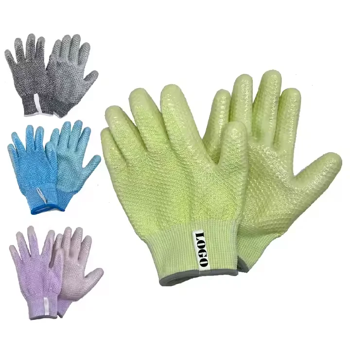 Custom Oil Resistant Gloves Honeycomb Embossed Pattern  Nitrile Coated HPPE Nylon Knit Work Gloves