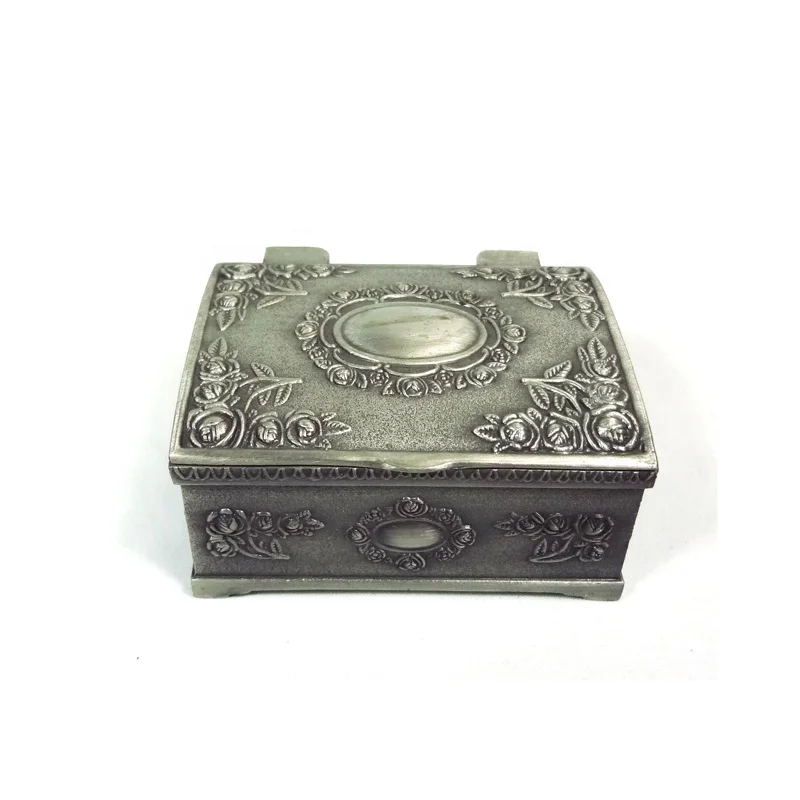 Fashion Square Metal Necklace Box In Pewter Plated
