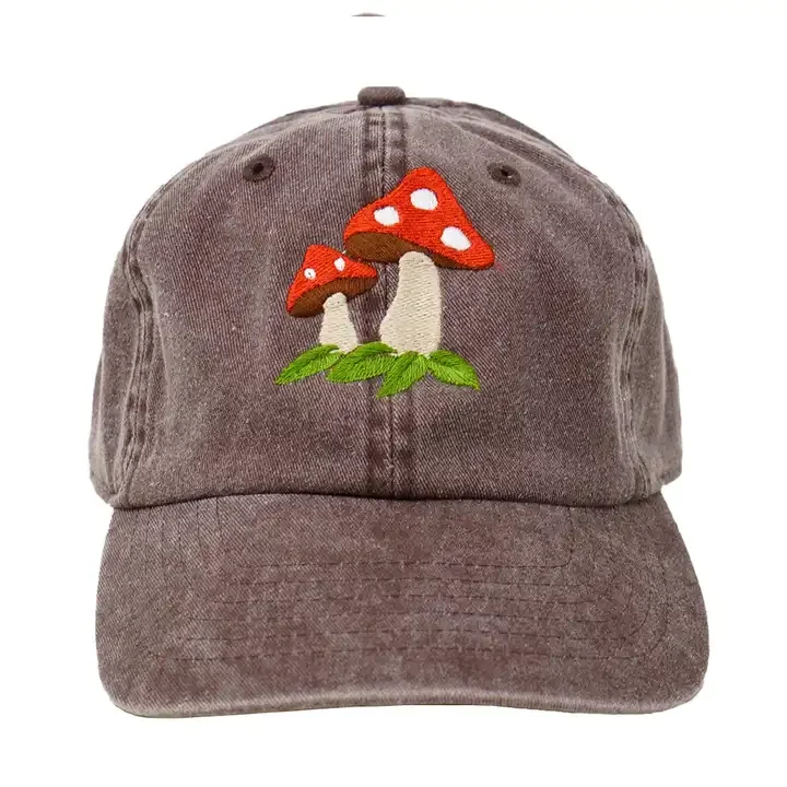 Customized Adult Mushrooms Plant Embroidery Baseball Caps Wash Cotton Unisex Trucker Caps Dad Hats