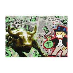 Graffiti Art Canvas Painting Alec Monopoly and Angry Bull Poster Prints Wall Art Picture for Living Room Home Decoration Cuadros