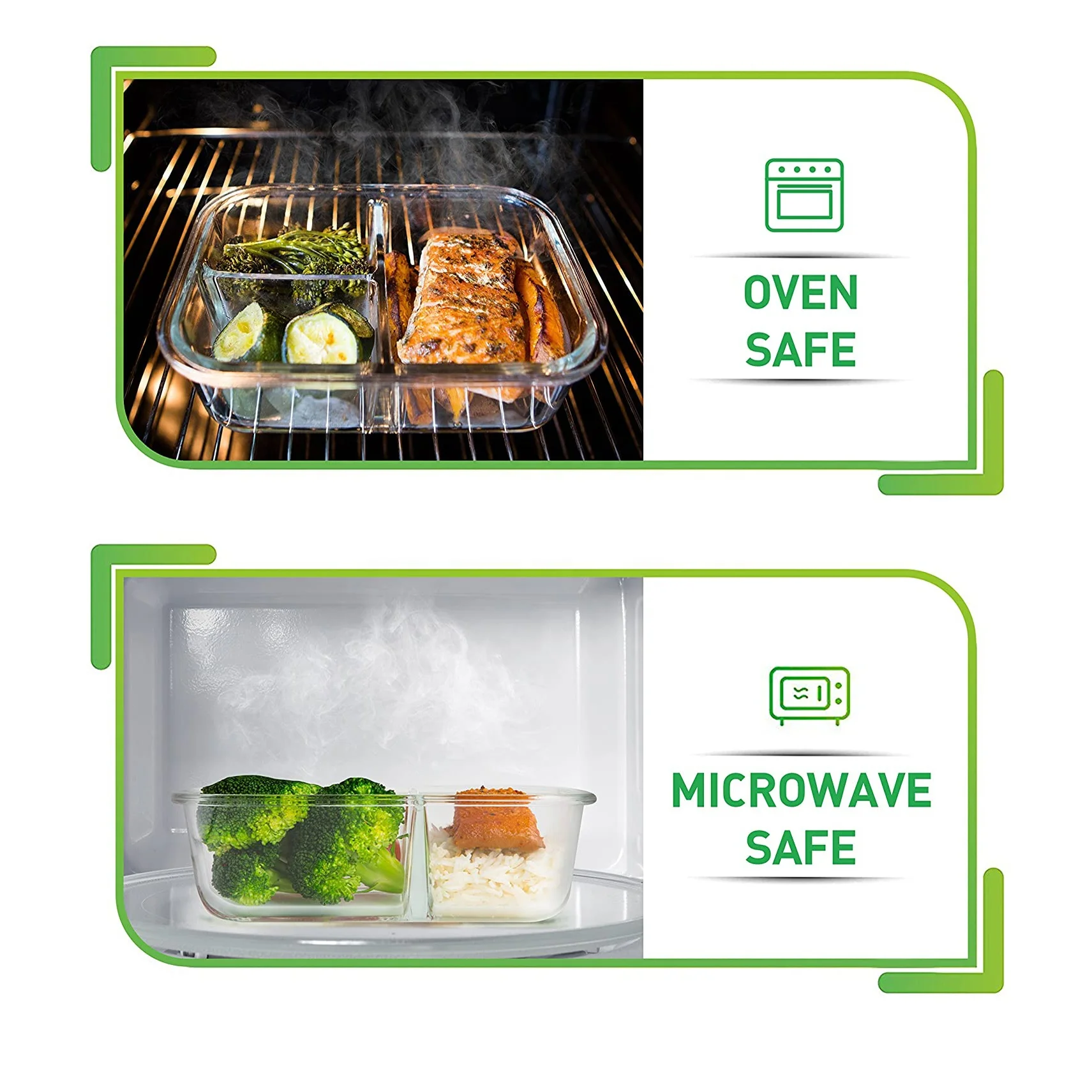 Glass Meal Prep Food Prep Containers Glass Storage Containers 3 Compartment with lids Lunch Containers