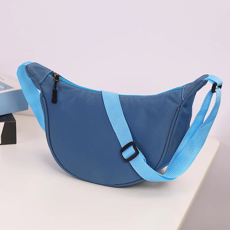 Custom Cheap Nylon Shoulder Bag Candy Colors Sling Crossbody Bag Half Moon Design Unisex Messenger Phone Bag