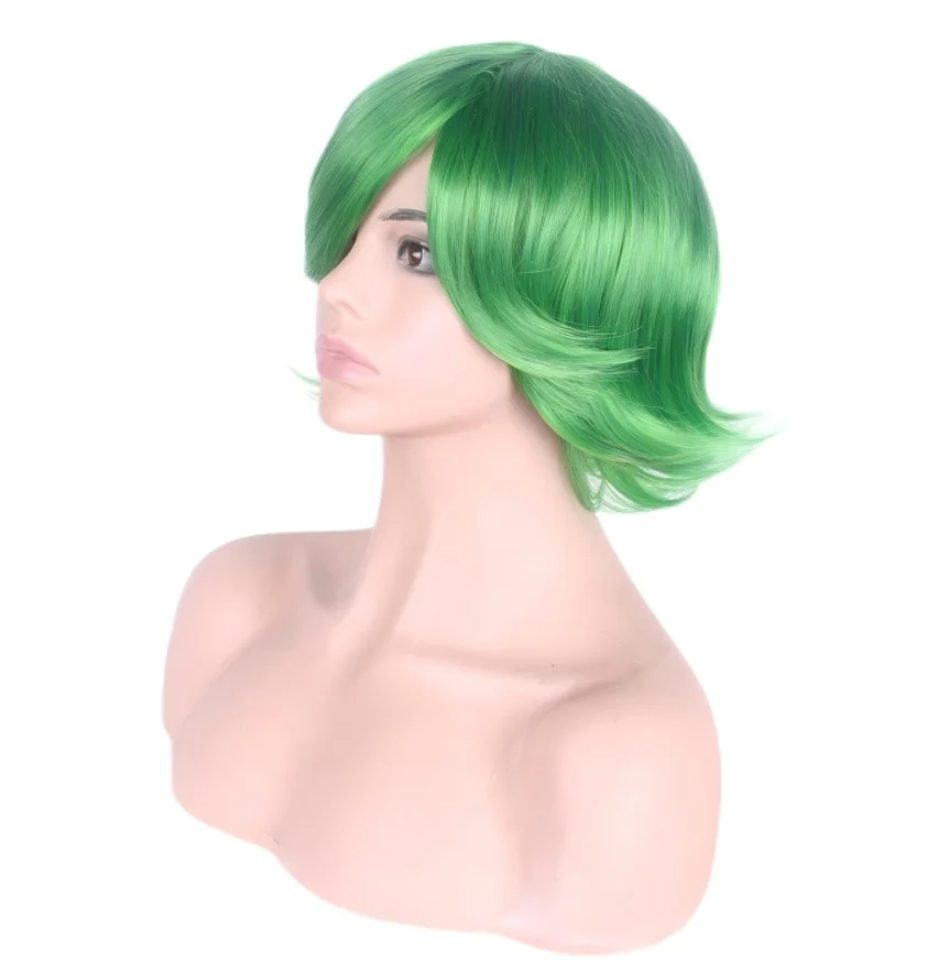 Green Bob Wig for Anime Cosplay Short Wavy Green Wig for Women Cosplay Wig for Party Green Synthetic Wig for Halloween