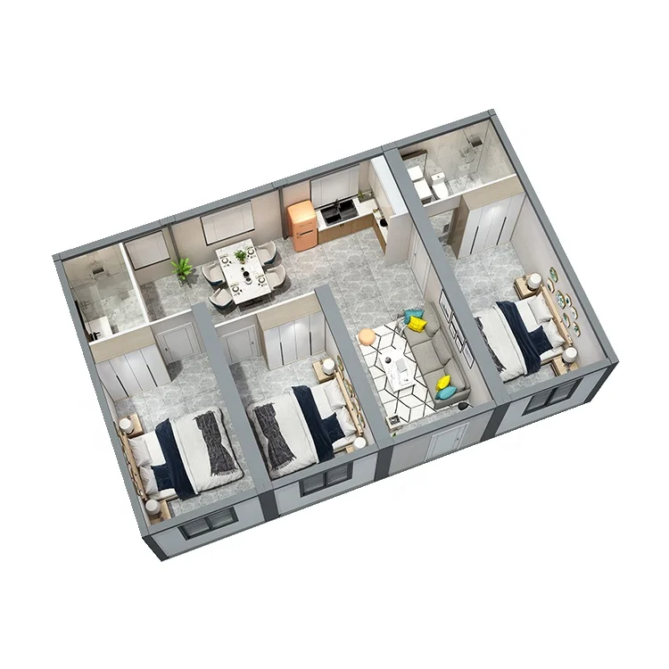 2023 New Design Flat Pack Container House 3 Bedroom With Bathroom And Kitchen
