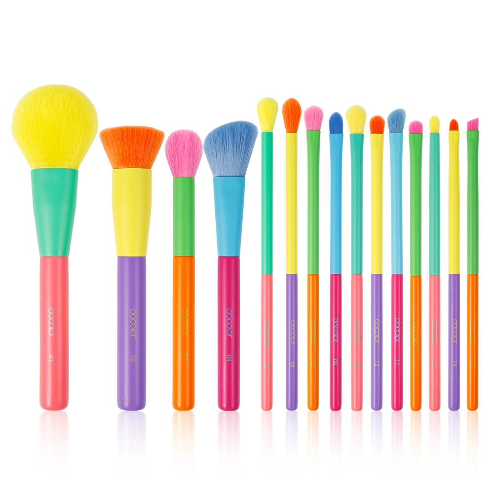 Docolor brochas best selling in Mexico 15pcs rainbow color makeup brush set N-1507