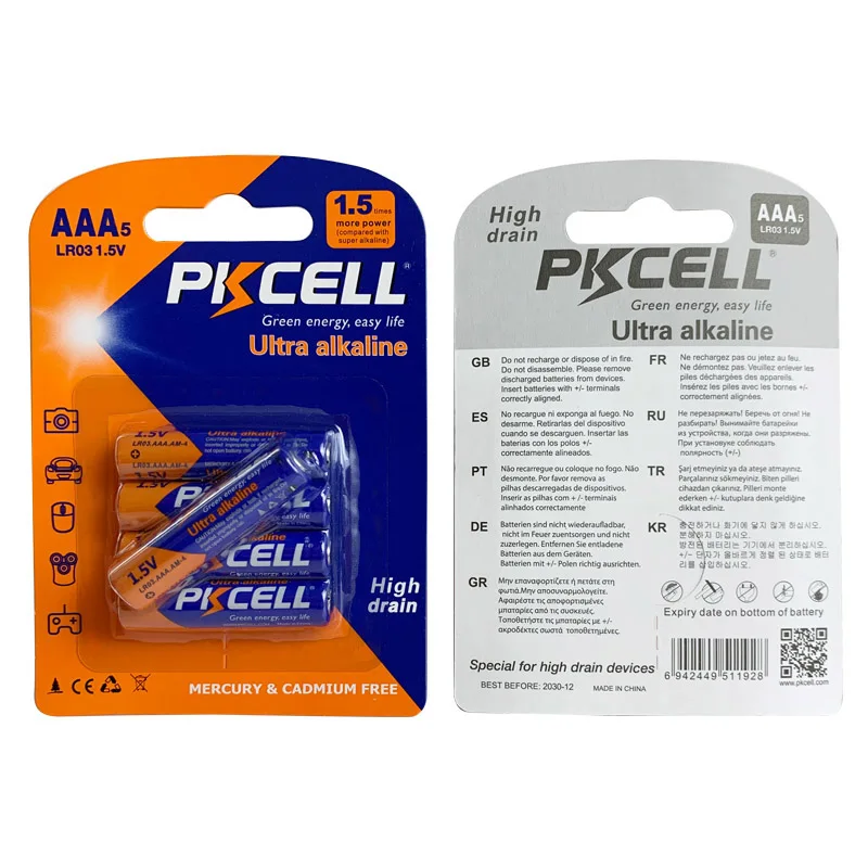 PKCELL батарейки типа AAA lr03 1 5 V Zn-MnO2 сухая батарея туда и обратно долговечные щелочные батареи