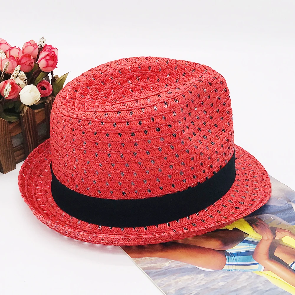 Red Elegant OEM Design Custom logo Straw hat for women/lady Fashion Wide Brim Cowboy  Hats Customized logo Panama with Rope