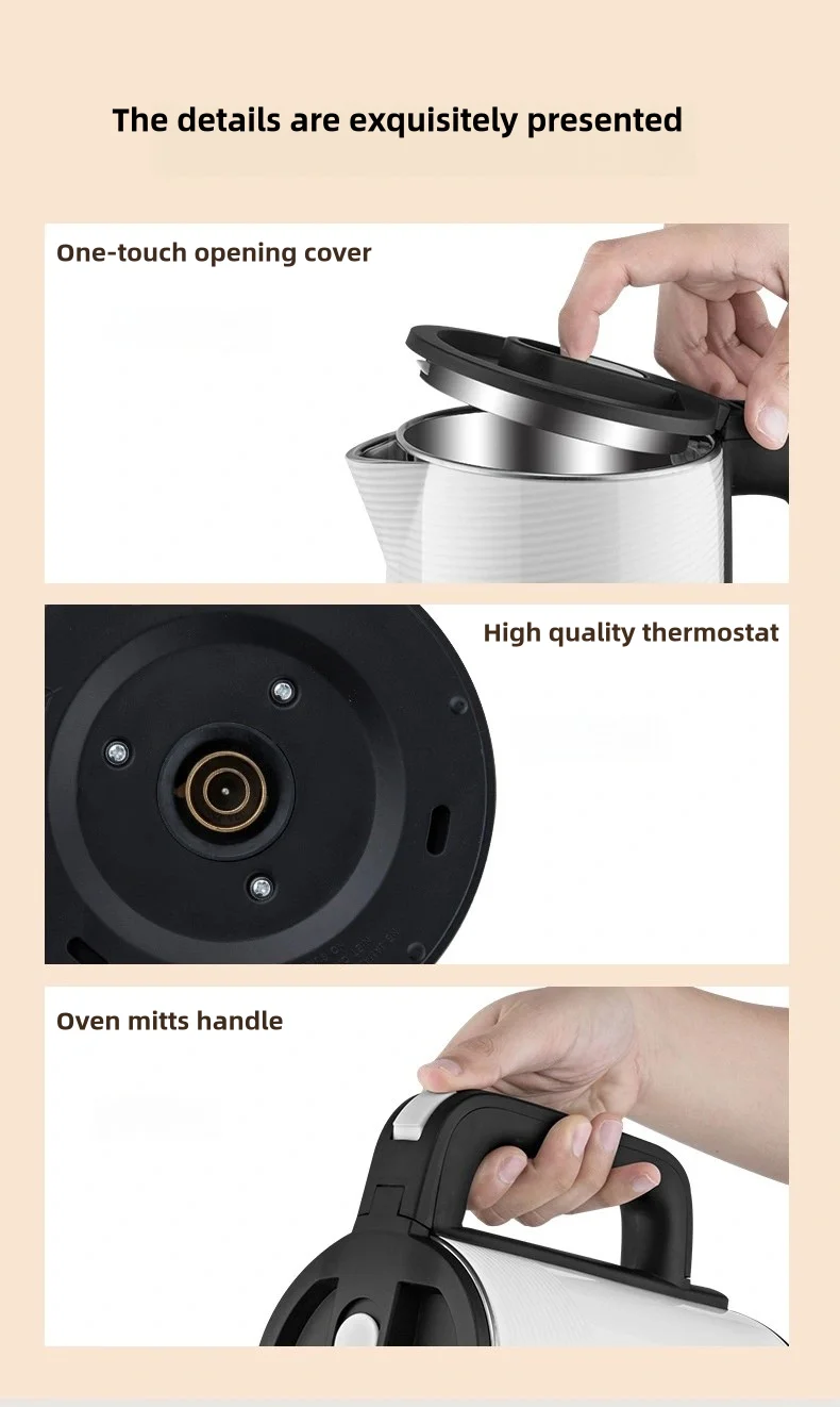 OEM Customizable 1.8L Double Wall Electric Kettle Cordless Teapot Fast Boiler Stainless Steel Portable Home Hotels Tea Glass