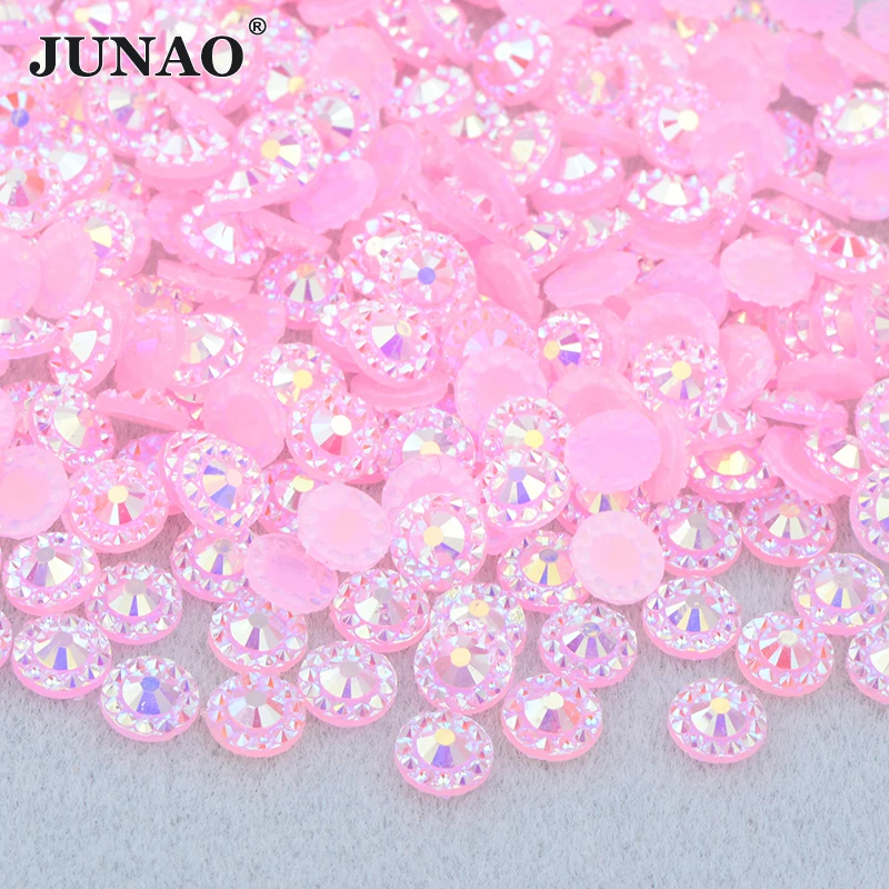 JUNAO Wholesale 4mm 5mm 6mm Round Shape Strass Stone Jelly Pink AB Crystal Flatback Resin Rhinestone For DIY Crafts