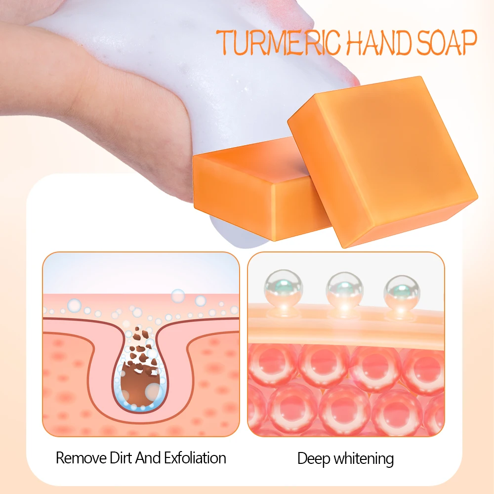 Custom Handmade Turmeric Soap Plant Extract Private Label Skin Care Removes Mites Cleanses Cuticle Dirt Facial Cleansing Shower