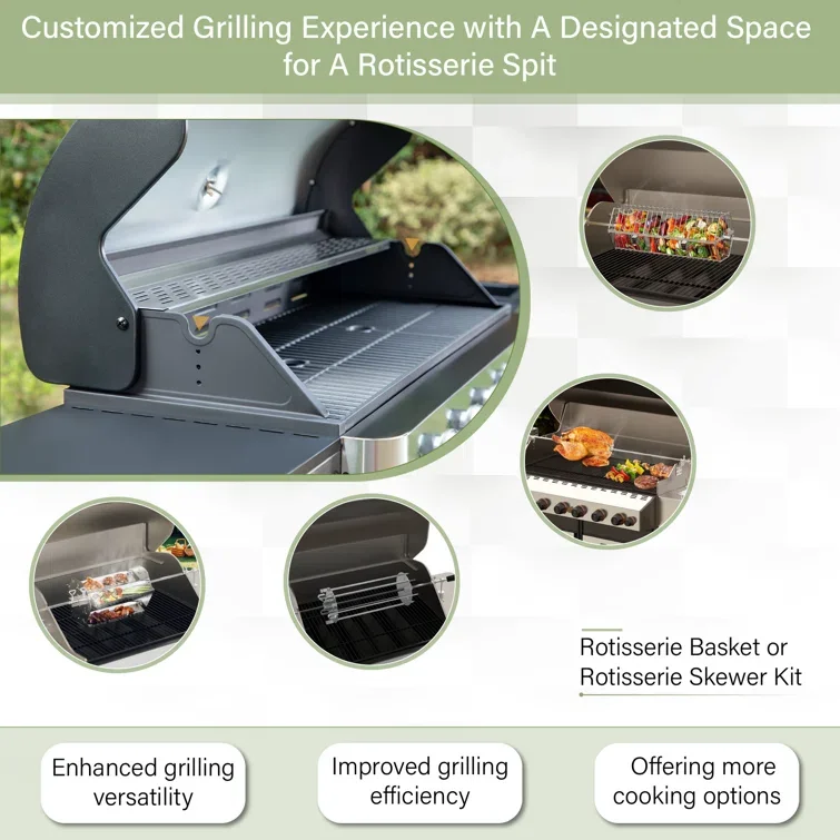 7 Burner Liquid Propane stainless steel  Gas BBQ Grills  with Side Burner and Cabinet barbeque grill