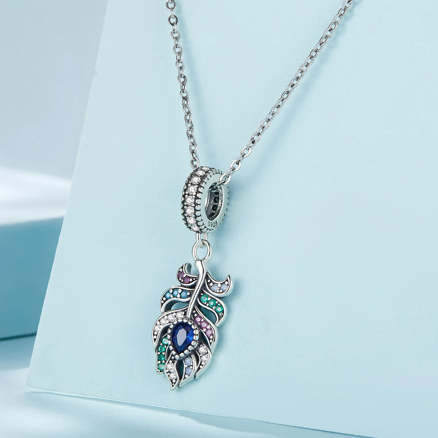 Colorful zircon peacock feather diy bracelet necklace pendant retro turquoise opal s925 silver beads