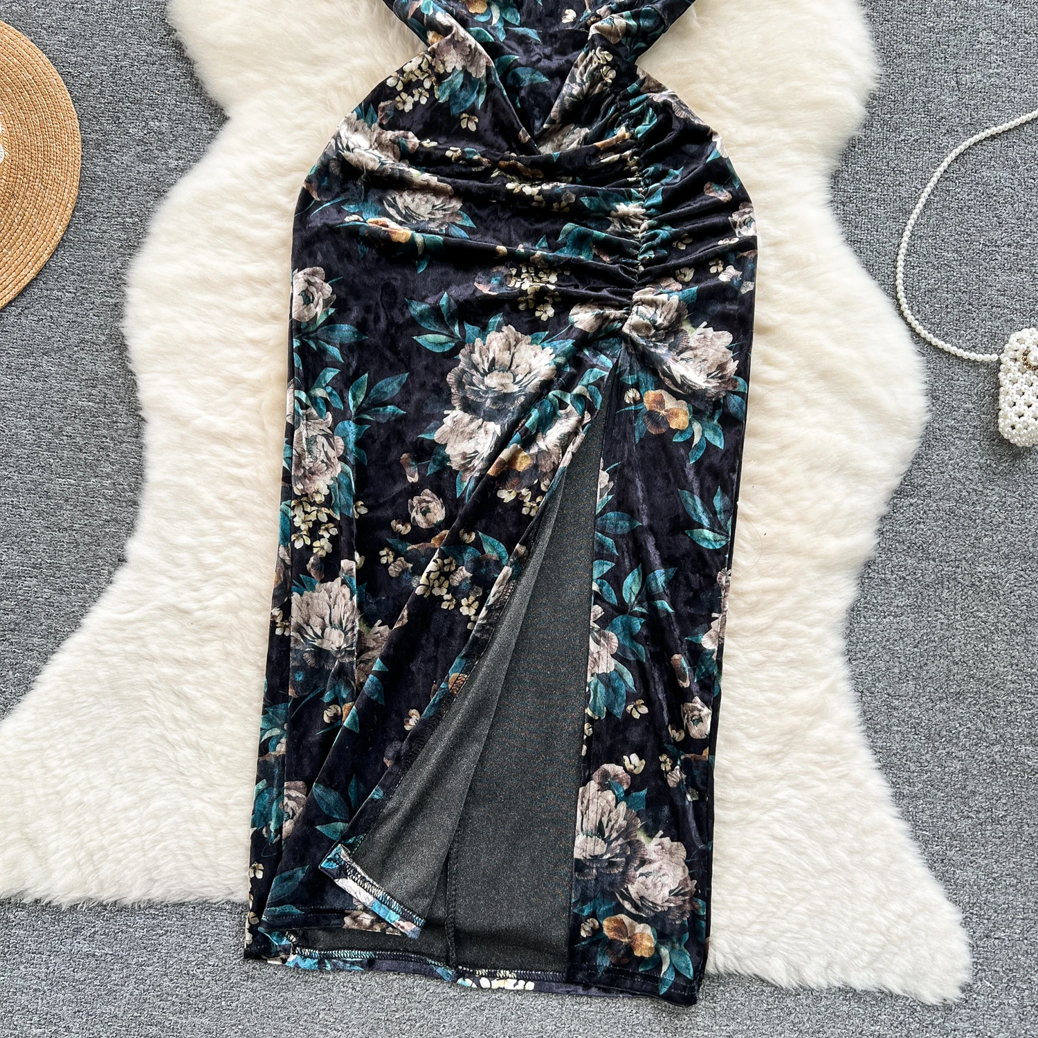 Sexy Mandarin Collar Tunic Slim Hip Midi Dress For Women Empire Printed Lace Dress