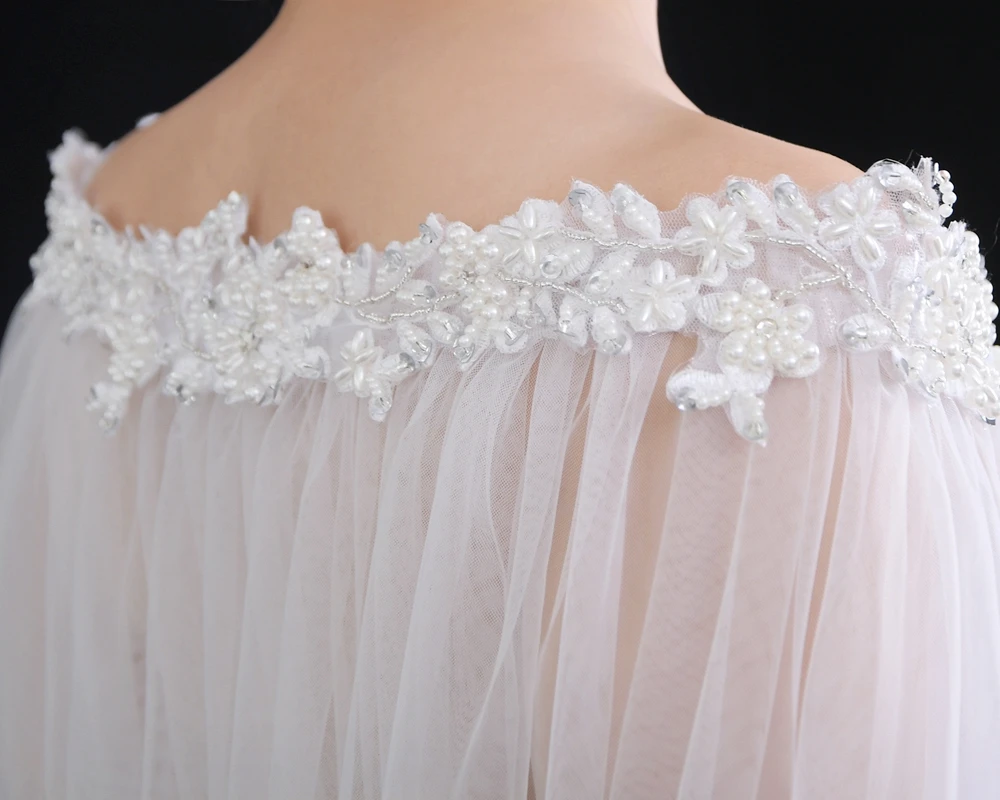 YouLaPan VG26 Long 3M Cathedral Wedding Bridal Shawl Beaded Trim Tulle Shoulder Cap Women Evening Dress Wrap Cape