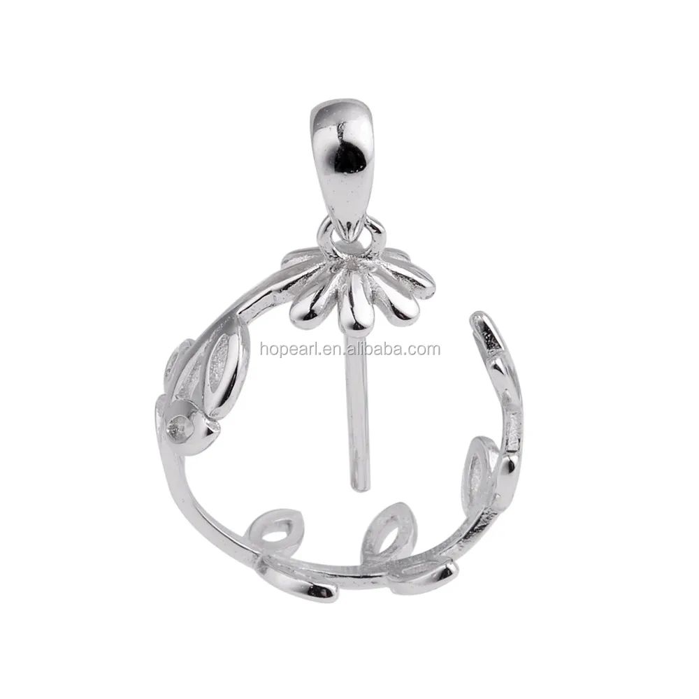 SSP29 Handmade Jewelry DIY Silver Accessories Leaves Design Circle Pendant Base Silver 925 Mounting