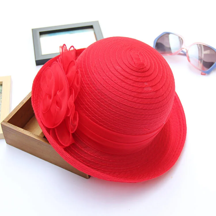 Elegant Vintage Flower Pot Hat Organza Women Shade Rolled Hat