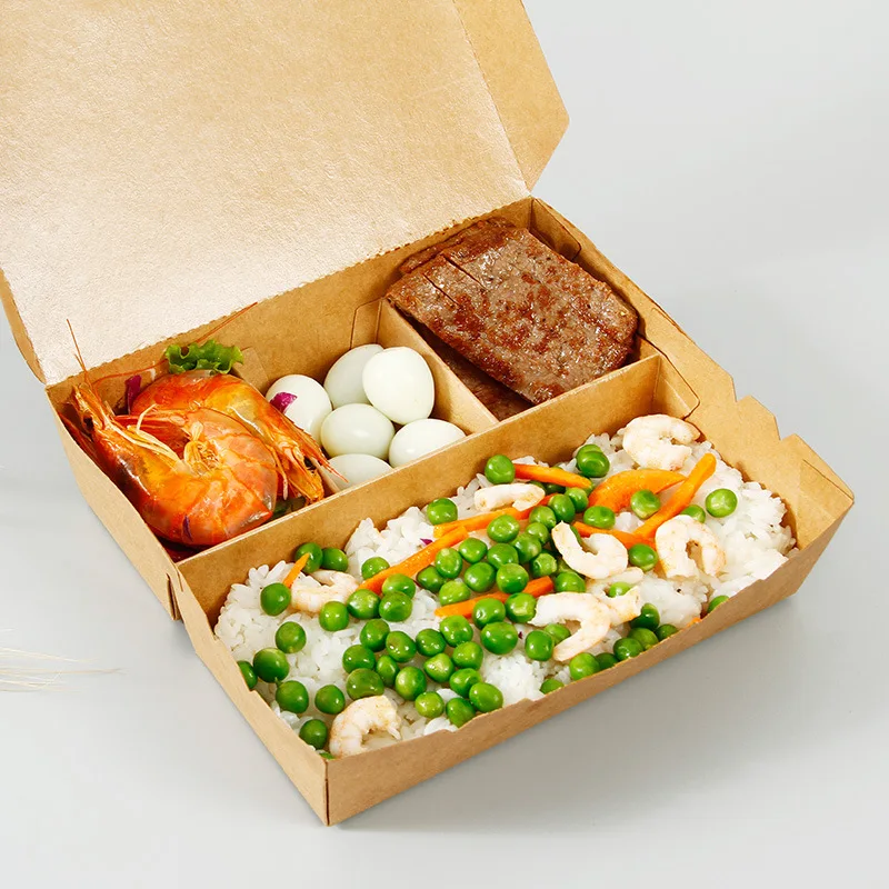Disposable Oil-Proof and Waterproof Kraft Paper PE Coating Takeaway Cardboard Kraft Paper Box Packaging Food Bowl