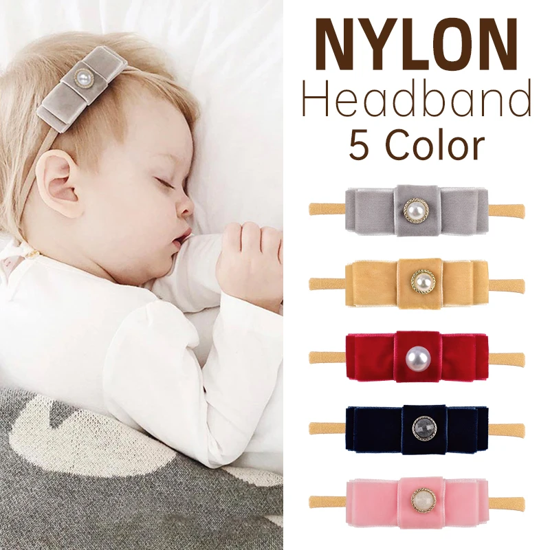 
N1230 New Arrival Velvet Nylon Heaband for Baby Girl Pearl Jewellery Turban Kid Hair Accessoris for Toddler Hair Band Wholesale 