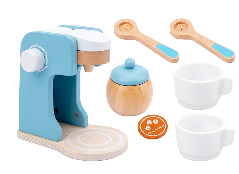 
2020 New arrive kids pretend play cooking game wooden bread maker coffee machine blender baking kitchen set toys for boys girls 